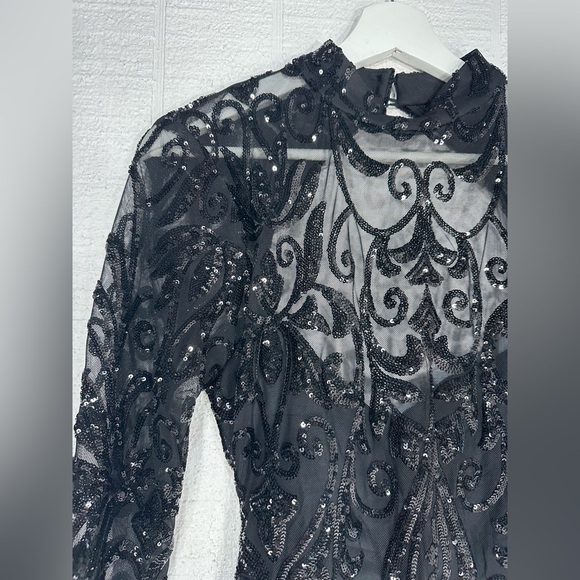 NWT windsor Kaelie Sequin Sheer Mesh Long Sleeve Mini Dress size S - Picture 3 of 15